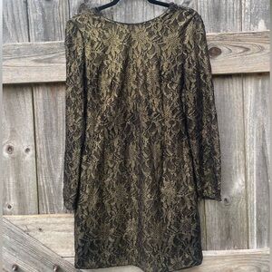 Cynthia Steffe Black and Metallic Gold Lace Dress Size 8